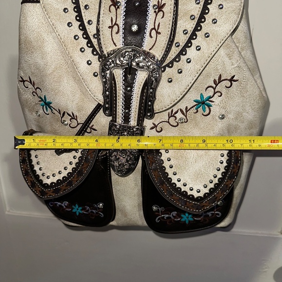 Leather Embroidered Cream and Brown Women\'s Backpack main image 8